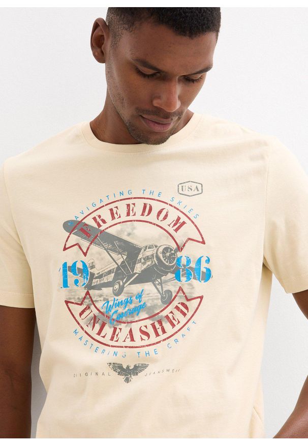 bonprix - T-shirt z czystej bawełny organicznej. Kolor: beżowy. Materiał: bawełna