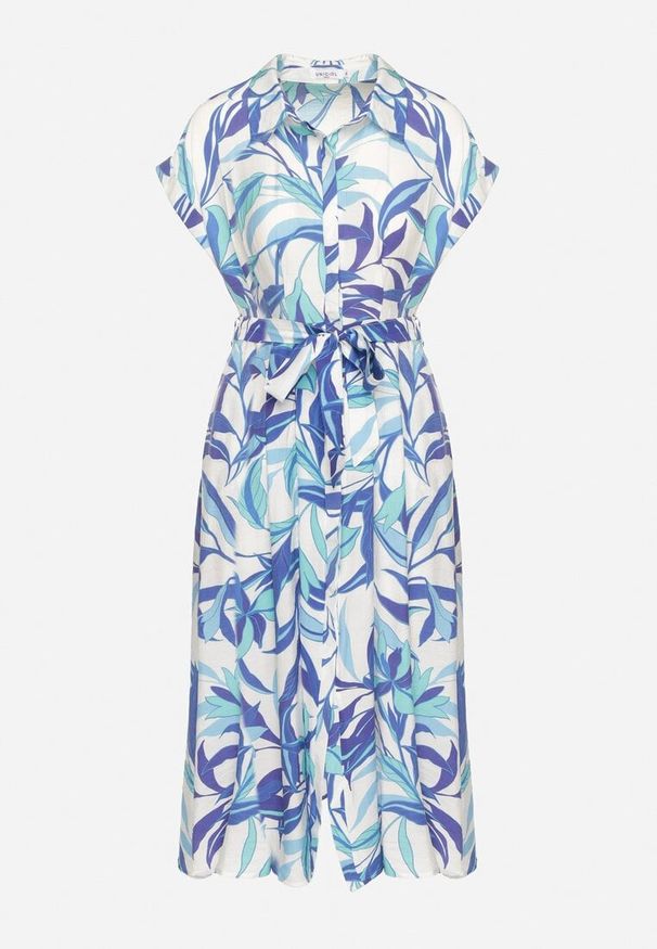 Born2be - Niebieska Wiskozowa Sukienka o Koszulowym Kroju z Wiązanym Paskiem Sadlenne. Okazja: na co dzień, na spotkanie biznesowe, do pracy. Typ kołnierza: dekolt w serek. Kolor: niebieski. Materiał: wiskoza. Długość rękawa: krótki rękaw. Typ sukienki: koszulowe. Styl: biznesowy, casual, elegancki