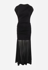 Renee - Czarna Sukienka Elegancka z Drapowaniem i Siateczką z Dekoltem Łódką Phelerin. Typ kołnierza: dekolt w łódkę. Kolor: czarny. Typ sukienki: proste. Styl: elegancki #6