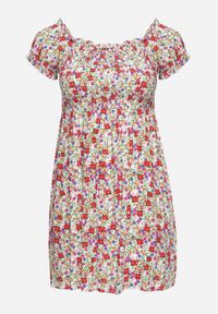 Born2be - Biało-Czerwona Wiskozowa Sukienka w Kwiaty Typu Hiszpanka z Gumką w Talii Revemia. Typ kołnierza: dekolt hiszpanka. Kolor: biały. Materiał: wiskoza. Wzór: kwiaty. Sezon: wiosna. Typ sukienki: z odkrytymi ramionami #7
