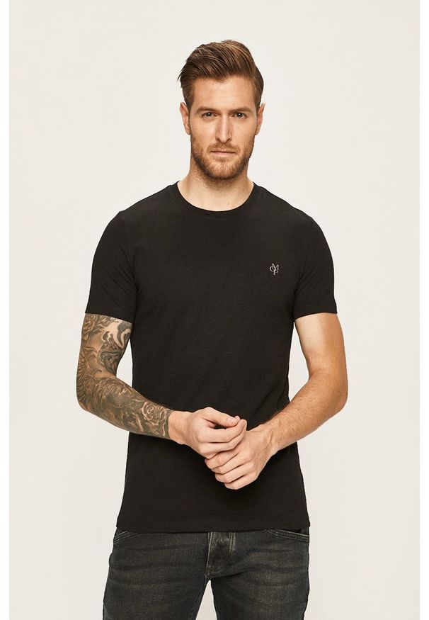 Marc O'Polo - T-shirt. Okazja: na co dzień. Typ kołnierza: polo. Kolor: czarny. Materiał: dzianina, materiał. Wzór: gładki. Styl: casual