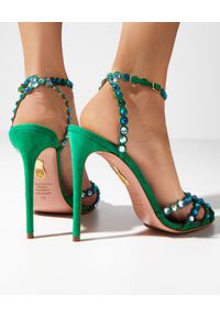 AQUAZZURA - Zielone sandały na szpilce Tequila. Zapięcie: pasek. Kolor: zielony. Wzór: aplikacja, paski. Obcas: na szpilce. Styl: elegancki. Wysokość obcasa: średni #4