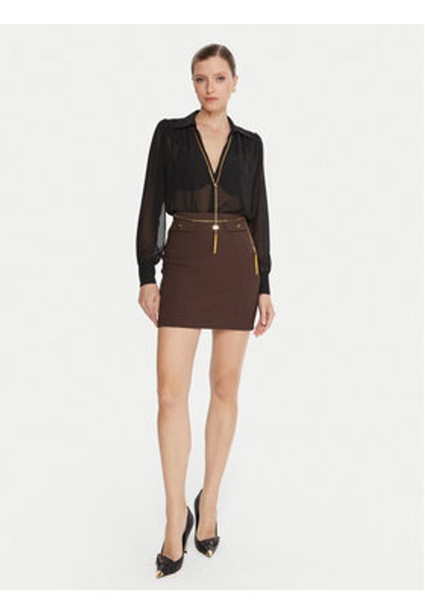 Elisabetta Franchi Spódnica mini GO-148-57E2-V380 Brązowy Slim Fit. Kolor: brązowy. Materiał: syntetyk