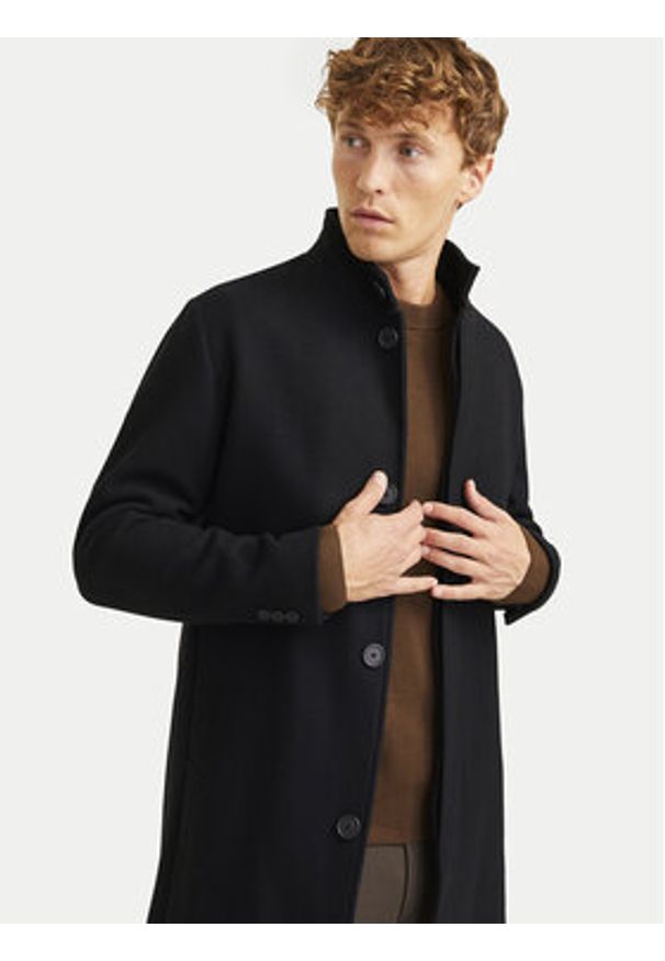 Jack & Jones - Jack&Jones Płaszcz wełniany Wilson 12259449 Czarny Regular Fit. Kolor: czarny. Materiał: syntetyk