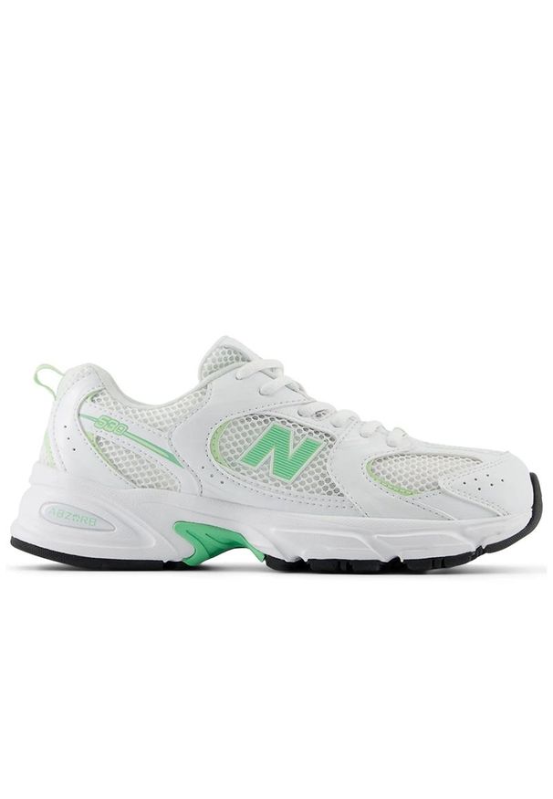 Buty młodzieżowe New Balance GR530SM - białe. Okazja: na co dzień. Kolor: biały. Materiał: materiał, syntetyk, guma. Szerokość cholewki: normalna
