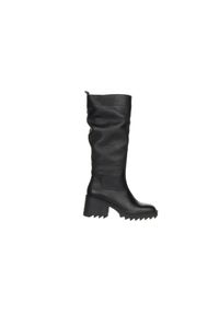 Kozaki Bayla-200 155 F-3481 01 200027, Czarny, Skóra naturalna. Wysokość cholewki: przed kolano. Kolor: czarny. Materiał: skóra. Szerokość cholewki: normalna. Wzór: gładki. Sezon: zima, lato, jesień. Obcas: na obcasie. Styl: klasyczny. Wysokość obcasa: średni #1