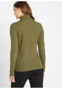 Sweter z golfem, w prążek bonprix ciemnooliwkowy. Typ kołnierza: golf. Kolor: zielony. Wzór: prążki #3