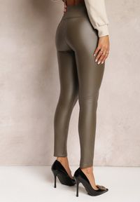 Renee - Zielone Legginsy Ocieplane z Ekoskóry Lenho. Stan: podwyższony. Kolor: zielony. Materiał: polar, skóra #5
