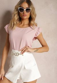 Renee - Różowa Koszulka Top bez Rękawów z Ozdobnymi Falbankami Wiollia. Typ kołnierza: kołnierz z falbankami. Kolor: różowy. Materiał: tkanina. Długość rękawa: bez rękawów. Sezon: lato