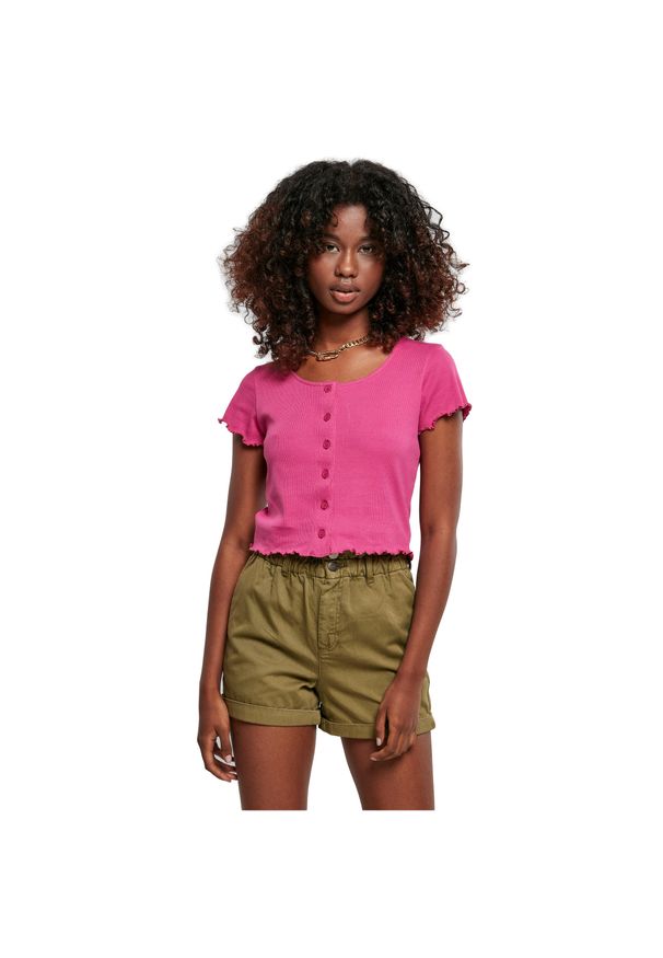 Damska krótka koszulka prążkowana zapinana na guziki Koszulka Urban Classics GT. Kolor: różowy. Materiał: prążkowany. Długość: krótkie