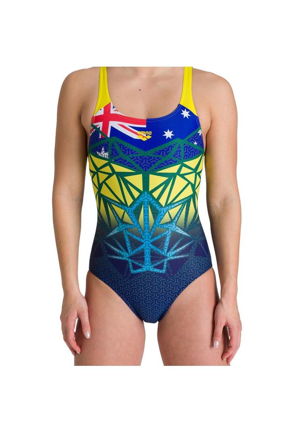 Strój kąpielowy damski jednoczęściowy na basen Arena Australia. Kolor: czerwony, niebieski, wielokolorowy, żółty