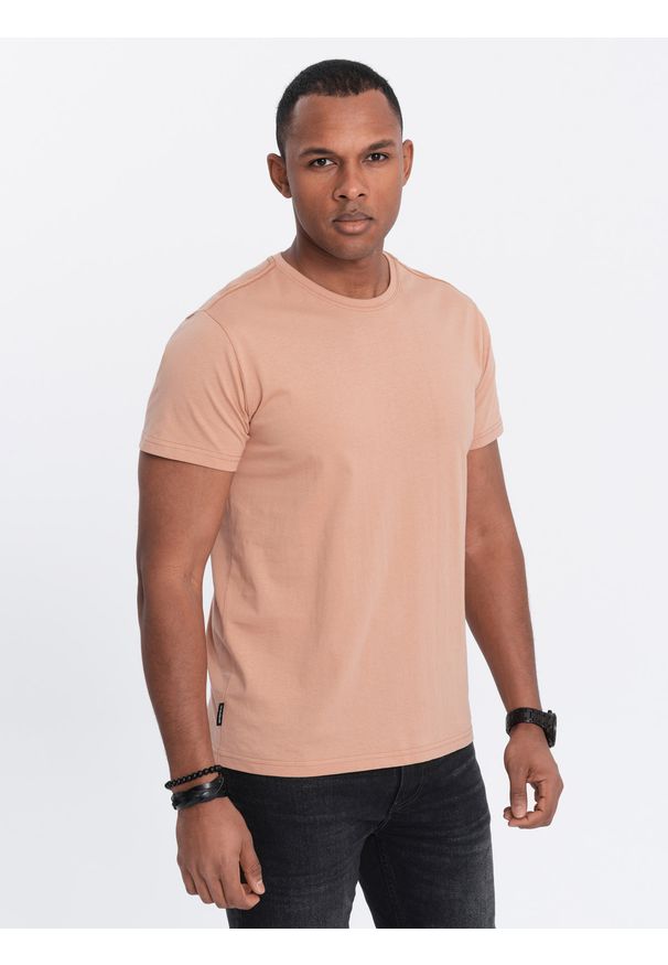 Ombre Clothing - Zestaw koszulek bawełnianych BASIC 3-pak - mix V20. Kolor: czerwony. Materiał: bawełna. Wzór: melanż, jednolity. Sezon: lato. Styl: klasyczny