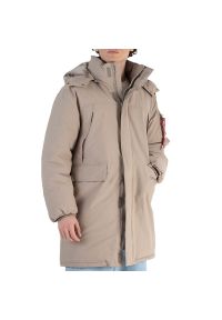 Kurtka Alpha Industries Puffer Parka 148124679 - beżowa. Kolor: beżowy. Materiał: puch, bawełna, materiał, nylon, poliester. Styl: klasyczny