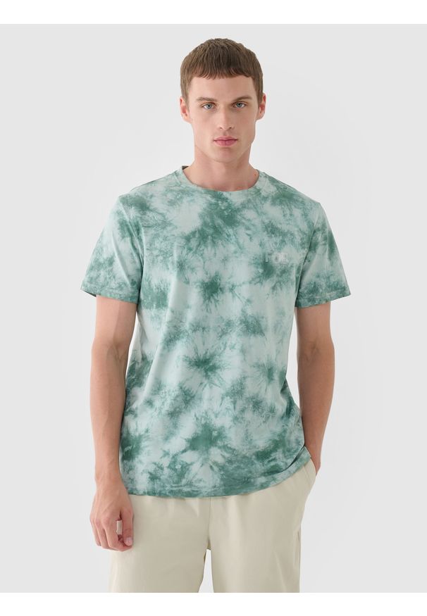 4f - 4F T-shirt regular gładki męski - turkusowy L. Okazja: na co dzień. Kolor: turkusowy. Materiał: bawełna, jersey, dzianina. Długość rękawa: krótki rękaw. Długość: krótkie. Wzór: gładki. Styl: sportowy, casual, klasyczny