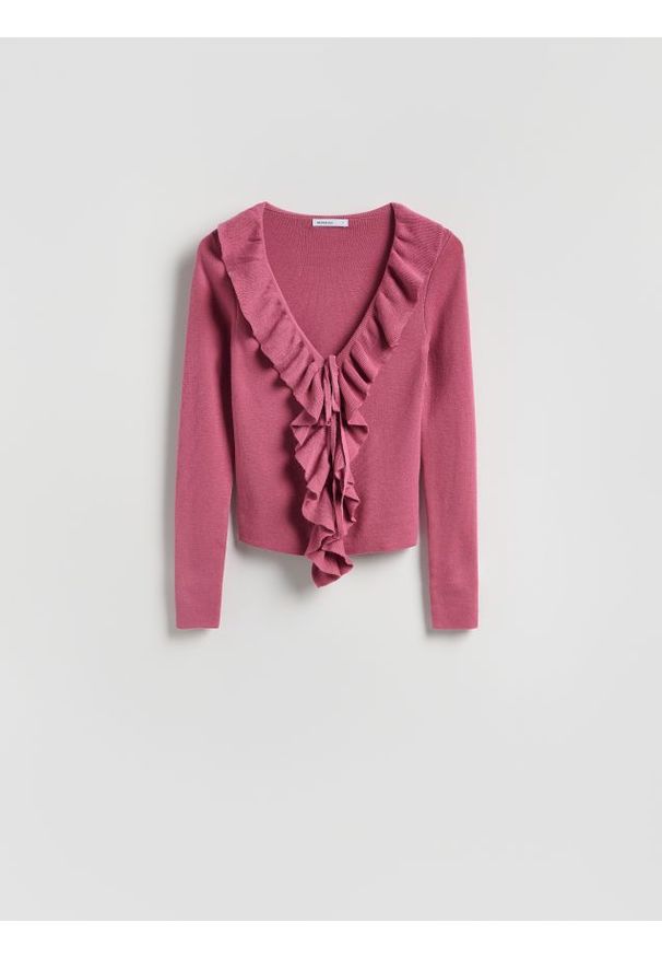 Reserved - Sweter z falbanką - jasnofioletowy. Kolor: fioletowy. Materiał: dzianina, wełna