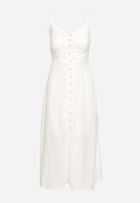 Born2be - Biała Sukienka na Cienkich Regulowanych Ramiączkach Zapinana na Guziki Palfea. Kolor: biały. Długość rękawa: na ramiączkach. Wzór: aplikacja. Styl: elegancki #2