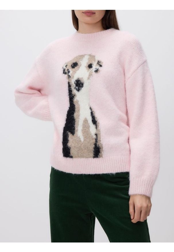 Reserved - Sweter z żakardowym wzorem - pastelowy róż. Kolor: różowy. Materiał: żakard