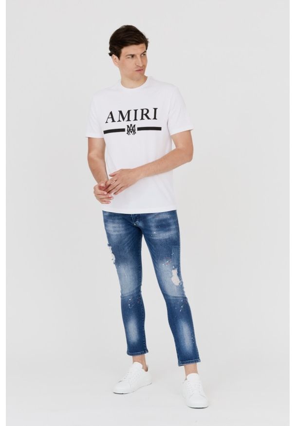 Amiri - AMIRI T-shirt męski biały z podkreślonym logo, Rozmiar XXL. Kolor: biały