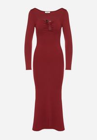 Born2be - Bordowa Koktajlowa Sukienka z Wiskozą i Metaliczną Ozdobą Refare. Okazja: na imprezę. Kolor: czerwony. Materiał: wiskoza. Wzór: aplikacja. Styl: wizytowy #5
