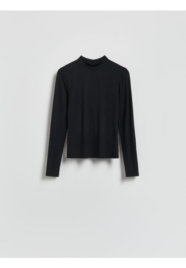 Reserved - Longsleeve z włóknami bambusowymi - czarny. Kolor: czarny. Materiał: włókno. Długość rękawa: długi rękaw