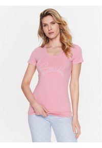 Guess T-Shirt Adelina W3RI14 J1314 Różowy Slim Fit. Kolor: różowy. Materiał: bawełna