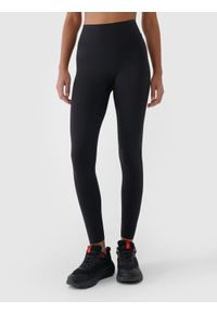4f - 4F Legginsy treningowe szybkoschnące damskie - czarne XS. Stan: podwyższony. Kolor: czarny. Materiał: dzianina, włókno, syntetyk, materiał, elastan. Długość: do kostek. Wzór: gładki, ze splotem, jednolity. Sport: joga i pilates, fitness