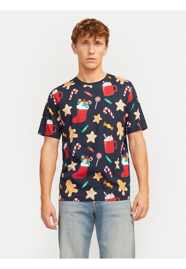 Jack & Jones T-Shirt Xmas Merry 12265399 Granatowy Standard Fit. Kolor: niebieski. Materiał: bawełna
