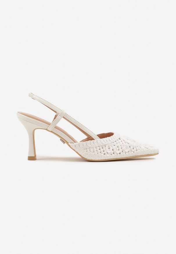 Renee - Białe Ażurowe Sandały Vices na Szpilce Typu Slingback Erathiela. Okazja: na co dzień. Kolor: biały. Materiał: jeans. Wzór: ażurowy. Obcas: na szpilce. Styl: elegancki, casual