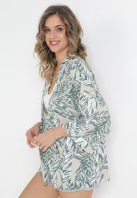 Born2be - Zielona Bluzka Narzutka z Rękawami 3/4 z Roślinnym Wzorem Anapaola. Okazja: na co dzień. Kolor: zielony. Materiał: tkanina. Wzór: gładki. Styl: casual #4