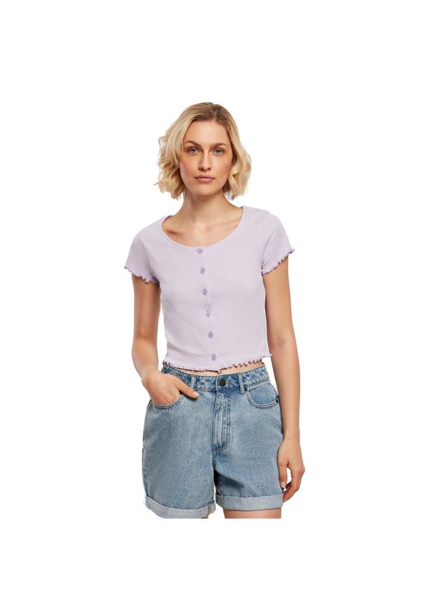 Damska krótka koszulka prążkowana zapinana na guziki Koszulka Urban Classics GT. Kolor: fioletowy, niebieski, wielokolorowy. Materiał: prążkowany. Długość: krótkie