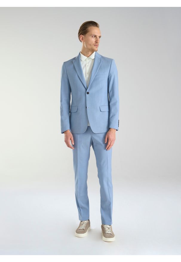 Pako Lorente - PAKO LORENTE – Błękitne męskie spodnie garniturowe. Kolor: niebieski. Materiał: wełna. Styl: elegancki