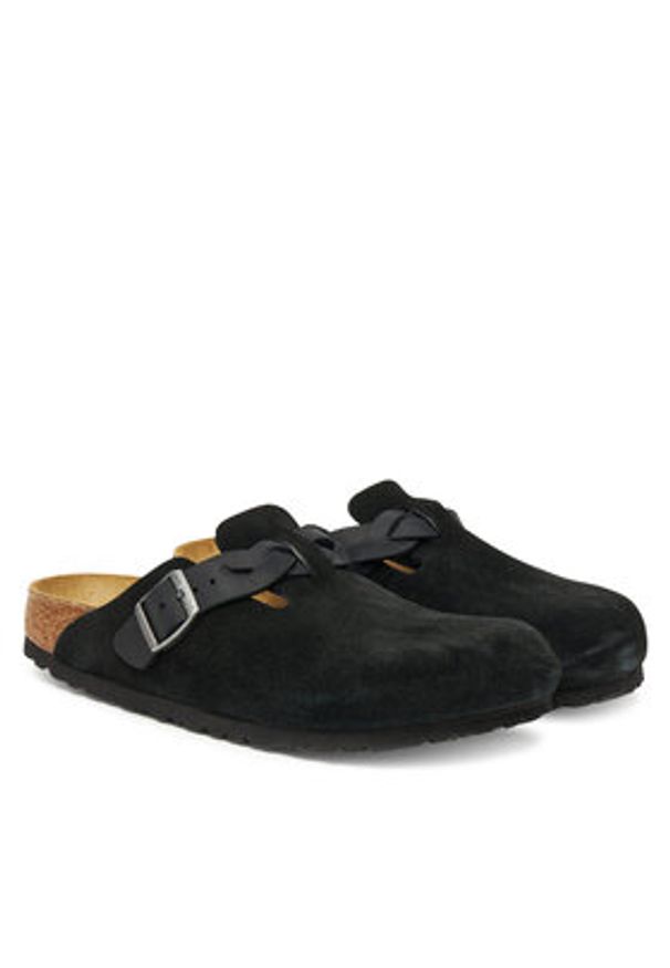 Birkenstock Klapki Boston Braided 1030497 Czarny. Kolor: czarny. Materiał: skóra, zamsz