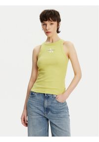 Calvin Klein Jeans Top Monologo J20J225301 Żółty Slim Fit. Kolor: żółty. Materiał: bawełna