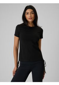 4f - 4F T-shirt slim gładki damski - czarny S. Okazja: na co dzień. Kolor: czarny. Materiał: bawełna, dzianina. Wzór: gładki. Styl: klasyczny, casual #1