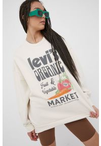 Levi's® - Levi's bluza bawełniana damska kolor beżowy z nadrukiem. Okazja: na spotkanie biznesowe. Kolor: beżowy. Materiał: bawełna. Długość rękawa: długi rękaw. Długość: długie. Wzór: nadruk. Styl: biznesowy