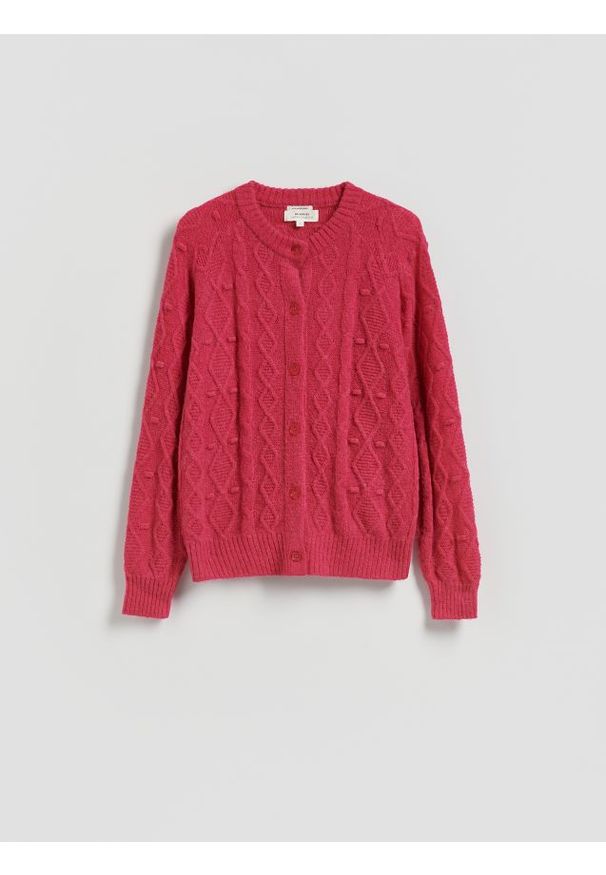 Reserved - Kardigan z wełną i alpaką - różowy. Kolor: różowy. Materiał: wełna