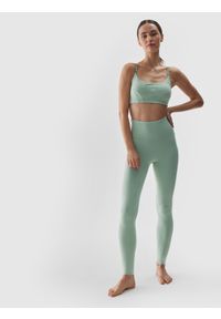 4f - 4F Legginsy do jogi z wysokim stanem damskie - turkusowe L. Stan: podwyższony. Kolor: turkusowy. Materiał: elastan, włókno, dzianina, materiał, syntetyk. Wzór: ze splotem, gładki, jednolity. Sport: joga i pilates #1