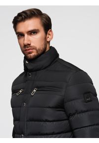 Ombre Clothing - Pikowana kurtka męska ze stójką i zamkami na klatce piersiowej – czarna V1 - Rozmiar: XL. Okazja: na co dzień. Typ kołnierza: kołnierzyk stójkowy. Kolor: czarny. Materiał: poliester, materiał. Styl: sportowy, casual, elegancki #3