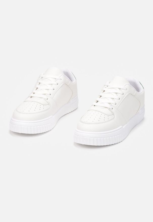 Renee - Biało-Zielone Sneakersy Amathanassa. Wysokość cholewki: przed kostkę. Kolor: biały. Szerokość cholewki: normalna. Wzór: aplikacja, gładki. Obcas: na płaskiej podeszwie
