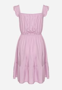 Born2be - Fioletowa Sukienka z Wiskozą o Rozkloszowanym Kroju z Gumką w Pasie Lirimere. Okazja: na co dzień. Typ kołnierza: kołnierz z falbankami. Kolor: fioletowy. Materiał: wiskoza. Długość rękawa: na ramiączkach. Styl: casual, elegancki #3