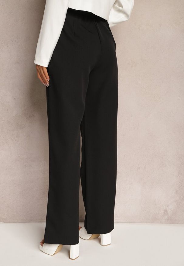 Renee - Czarne Garniturowe Spodnie High Waist z Gumką w Talii Oziara. Okazja: na co dzień. Stan: podwyższony. Kolor: czarny. Długość: długie. Styl: casual, elegancki