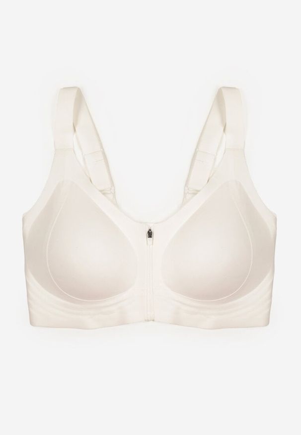 Born2be - Biały Sportowy Biustonosz z Suwakiem z Przodu Eziline. Kolekcja: plus size. Kolor: biały. Rodzaj stanika: wyciągane miseczki