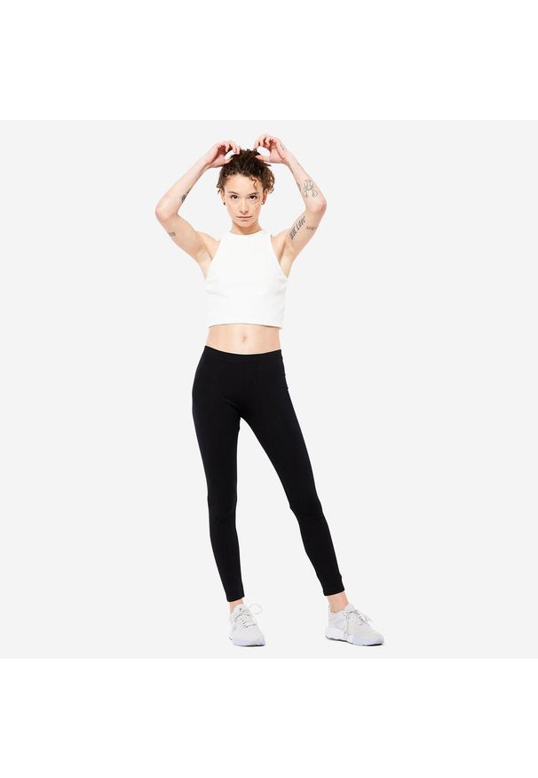 DOMYOS - Legginsy fitness damskie Nyamba 100 Salto. Kolor: czarny. Materiał: bawełna, materiał, elastan. Sport: fitness