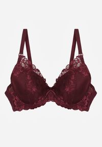 Born2be - Bordowy Klasyczny Biustonosz Zdobiony Koronką Idarodia. Kolor: czerwony. Materiał: koronka. Wzór: koronka, aplikacja #3