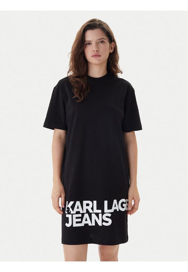Karl Lagerfeld Jeans Sukienka codzienna B1W13054 Czarny Regular Fit. Okazja: na co dzień. Kolor: czarny. Materiał: bawełna. Typ sukienki: proste. Styl: casual