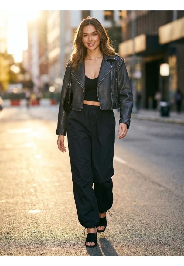 Sinsay - Spodnie parachute - czarny. Kolor: czarny. Materiał: dzianina, bawełna, guma