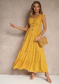Renee - Żółta Sukienka z Bawełną i Wiskozą w Kropki z Guzikami Lilavira. Kolor: żółty. Materiał: bawełna, wiskoza. Wzór: kropki. Sezon: lato. Styl: klasyczny, elegancki #4