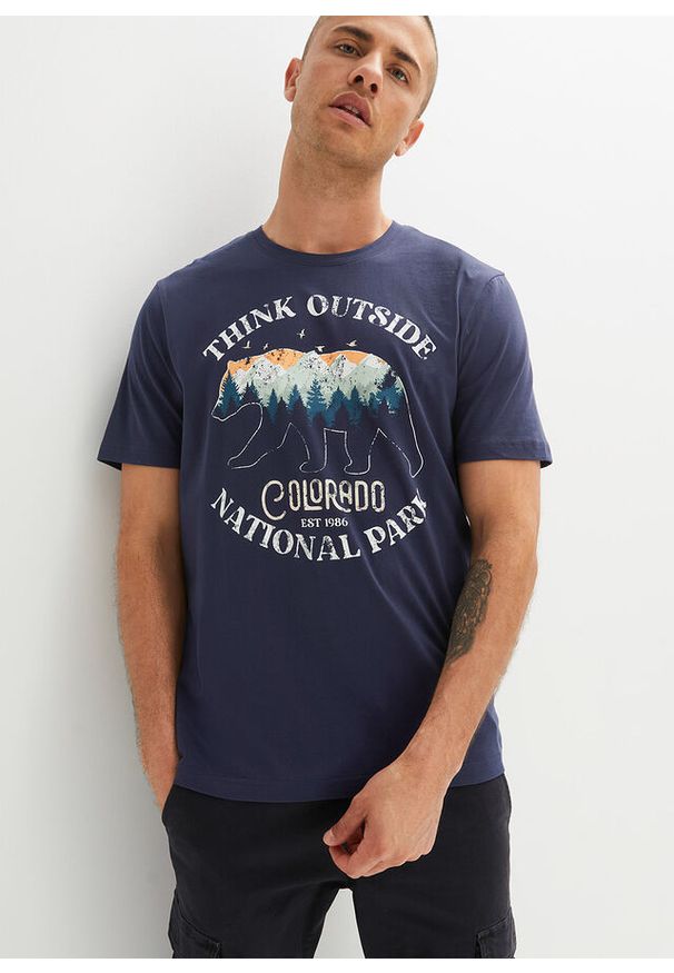 bonprix - T-shirt. Kolor: niebieski. Wzór: nadruk