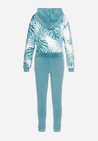 Born2be - Miętowy Komplet Dresowy z Weluru Bluza z Kapturem z Ozdobnym Wzorem i Spodnie Grouvia. Kolor: miętowy. Materiał: dresówka, welur #7