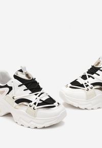 Renee - Biało-Czarne Sneakersy z Ekoskóry ze Sznurowaniem Ozdobione Ażurową Siateczką Mochani. Kolor: biały. Wzór: ażurowy, aplikacja #5